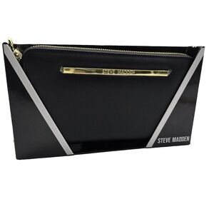 Steve Madden New Black Zip Around Boxed Wallet Wristlet Clutch Grab and-Go Purse